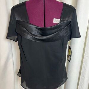 Donna Ricco Black Asymmetrical Blouse with Draped Neckline